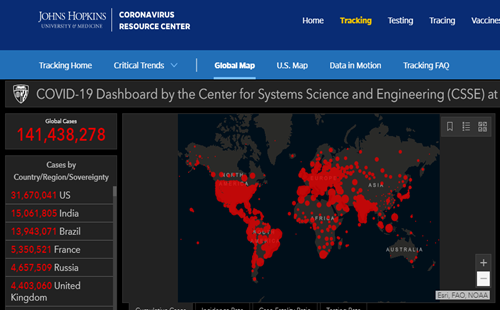 Johns Hopkins University COVID-19 Tracking Map